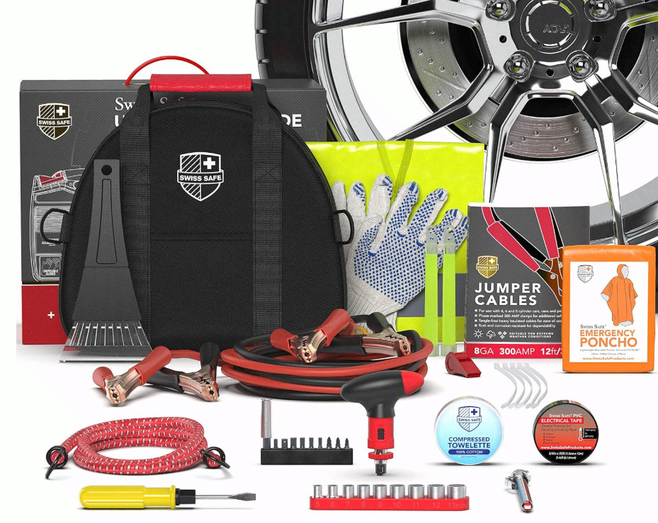 Swiss Safe Car Emergency Kit w/ Jumper Cables & 378PC First Aid Kit
