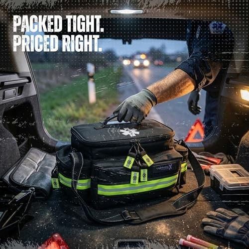 First Responder EMT Trauma Bag Medium Black Reflective Shoulder Strap MOLLE