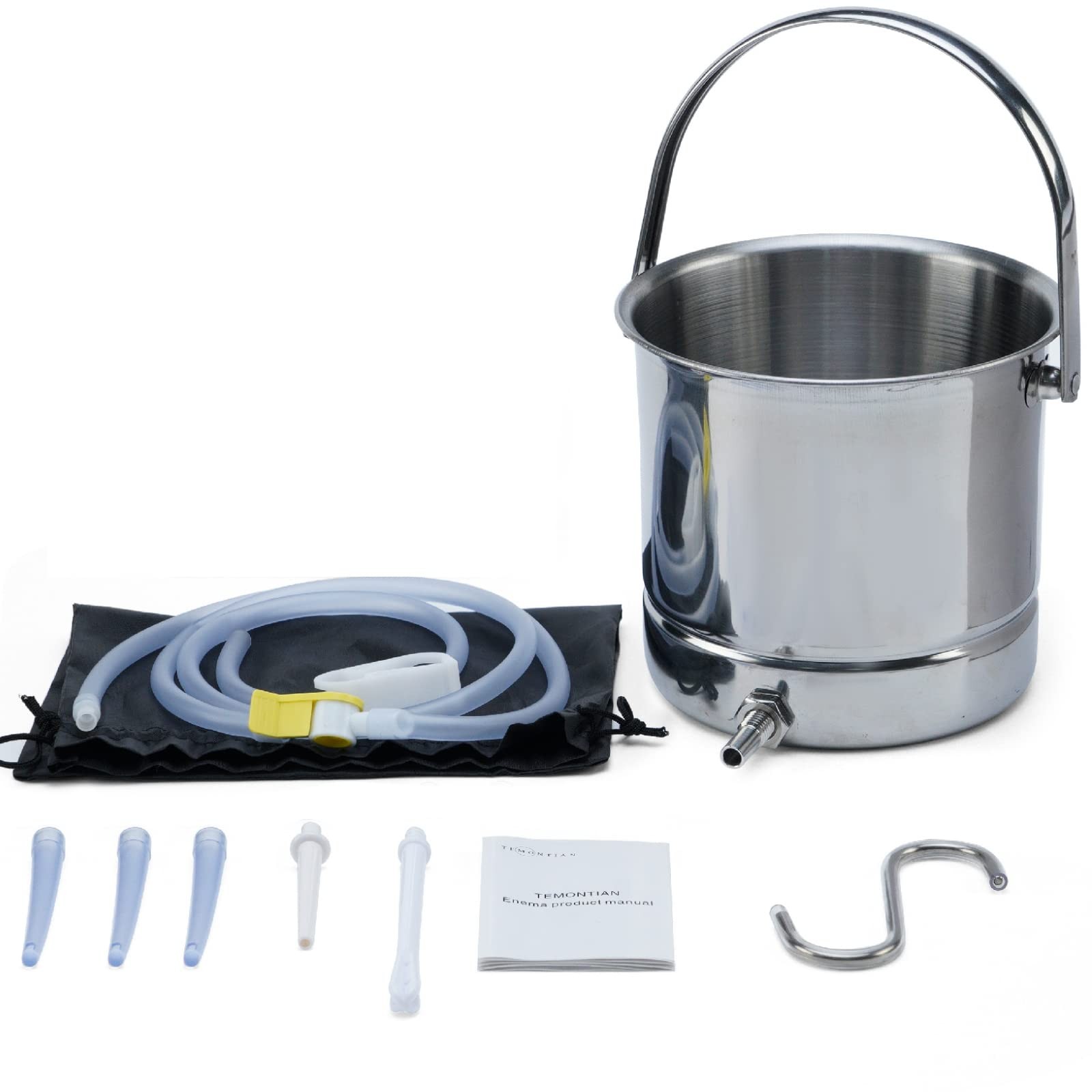 TEMONTIAN Coffee Enema Bucket Kit, Kit for Colon Cleansing Silver