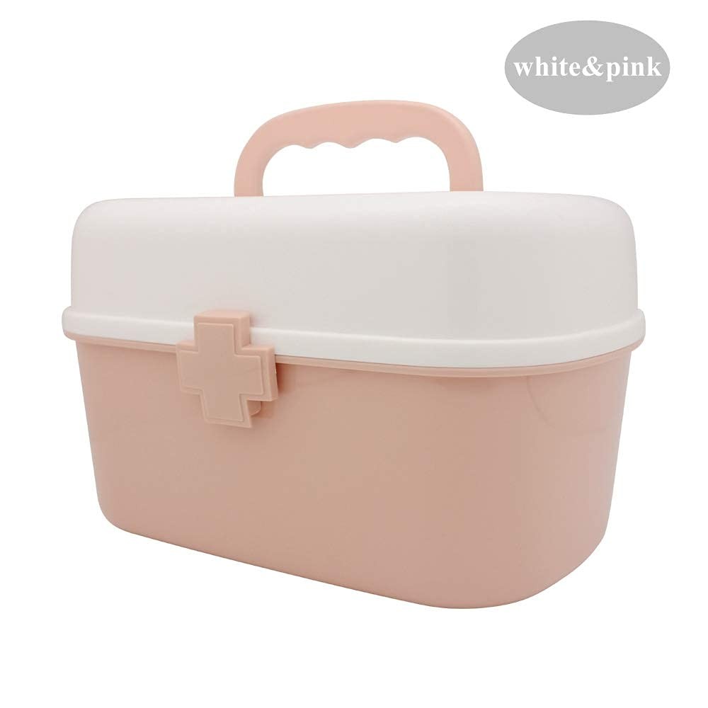 BangQiao Plastic First Aid Storage Box 1 Count (Pack of 1), white&pink
