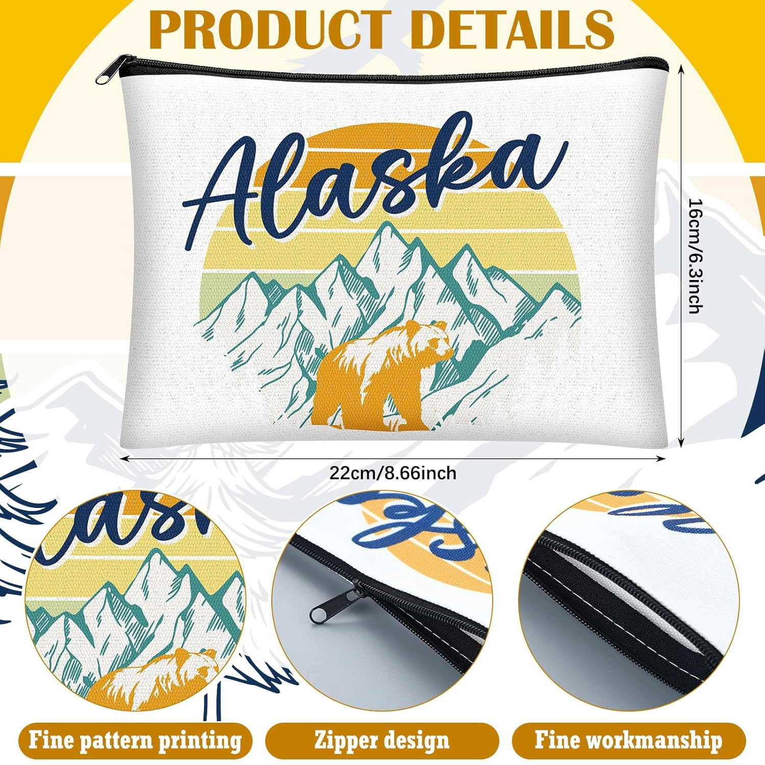 9 Pcs Alaska Cosmetic Bag New York Souvenir Zipper Pouch Los Angeles Souvenir Gi