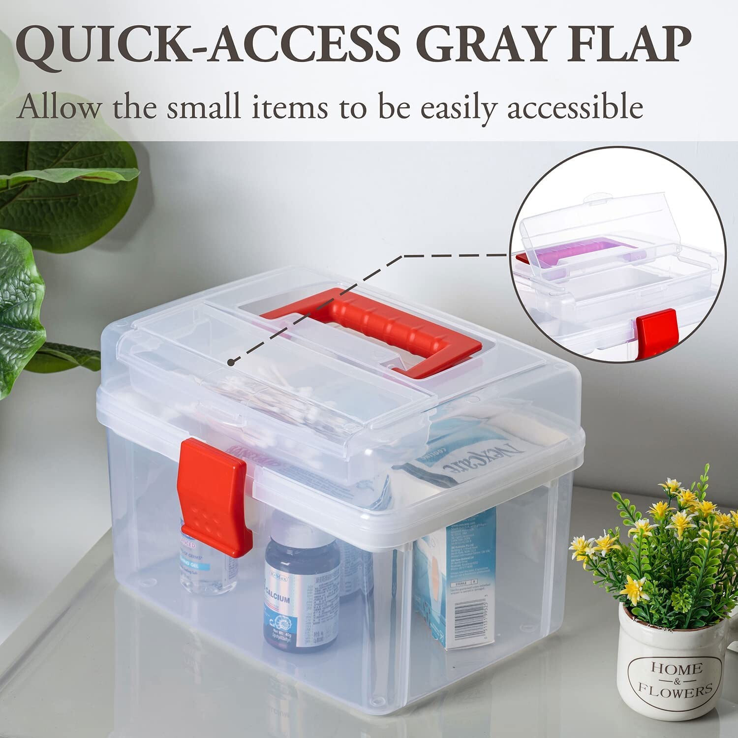 Clear First Aid Bin, Portable Emergency Kit, Medicine Storage Box Container