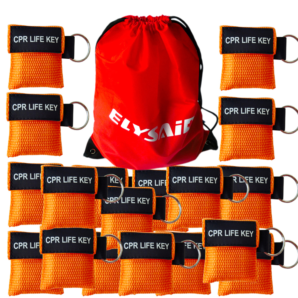 100 Orange CPR Mask With Keychain Face Shield key AED First Aid Mask