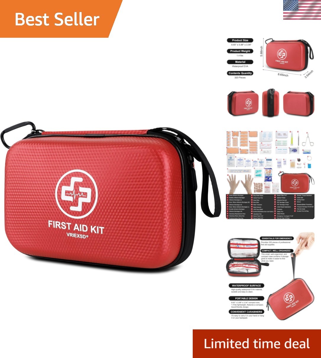 Lightweight 320-Piece First Aid Kit – Organized for Home, Camping & Travel Needs