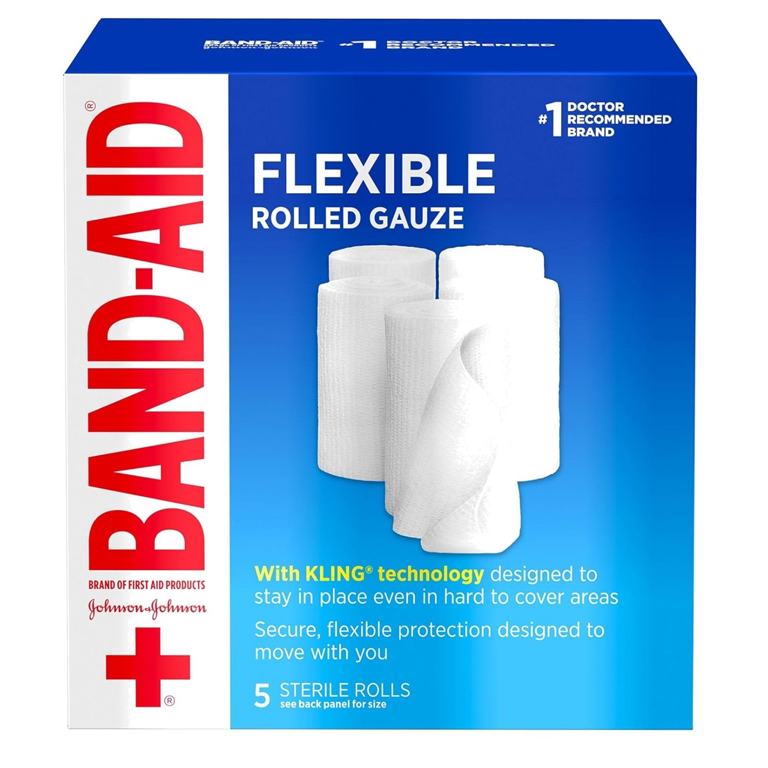 Soft, Self-Adhesive Band-Aid Rolled Gauze for Minor Wounds – 5 Count Value Pack