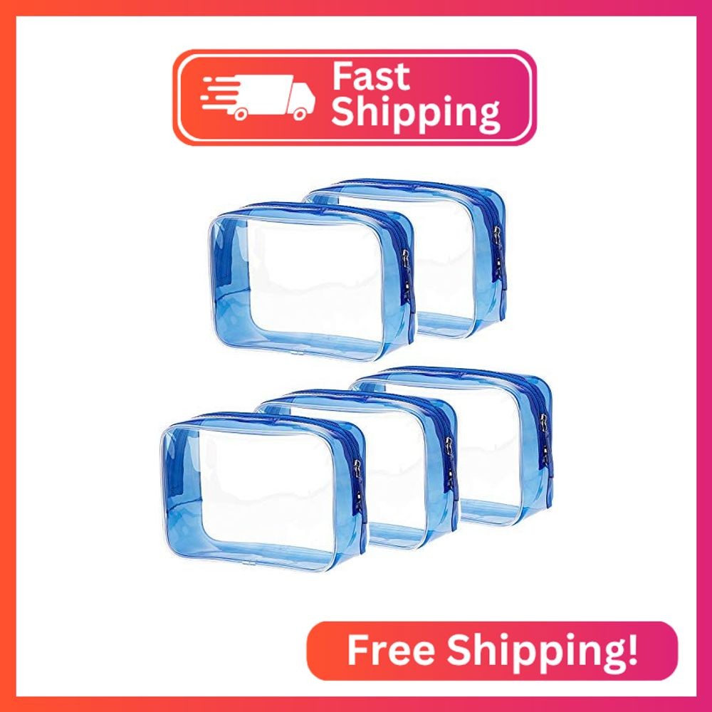 Pangda 5 Pack Clear PVC Zippered Toiletry Carry Pouch Portable Cosmetic Makeup B