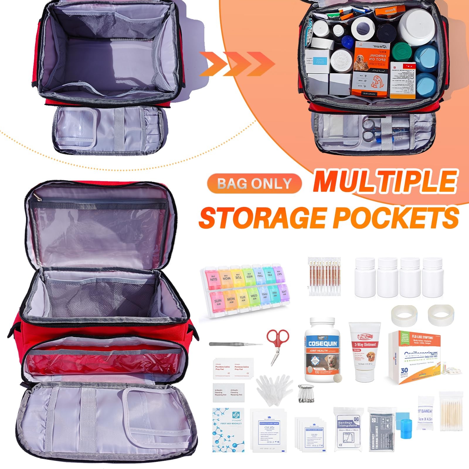 MiimGogo First Aid Bag Empty 12" x 9" x 7" Medical Red Pill Small,
