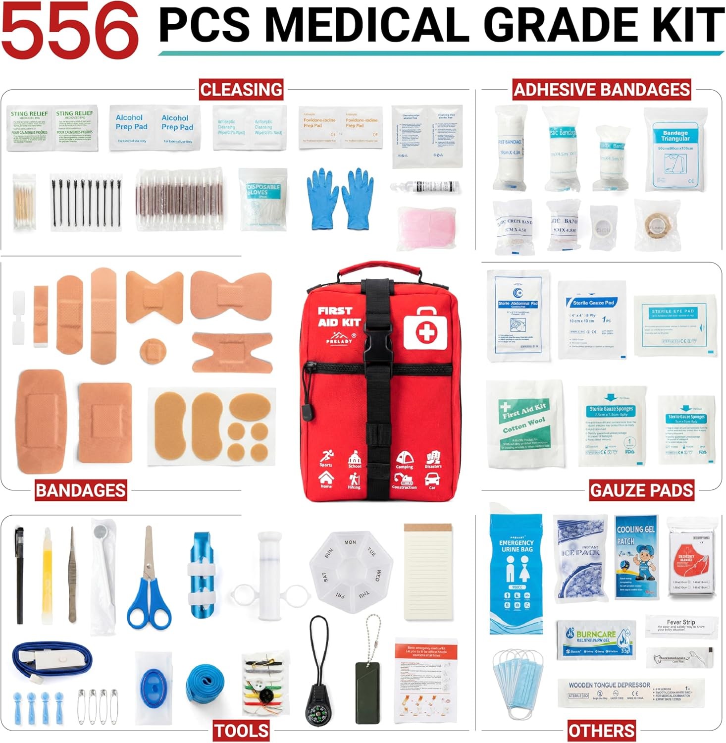 556 Piece Premium Large First Aid Kit, Survival Medical First Aid Bag – Labell