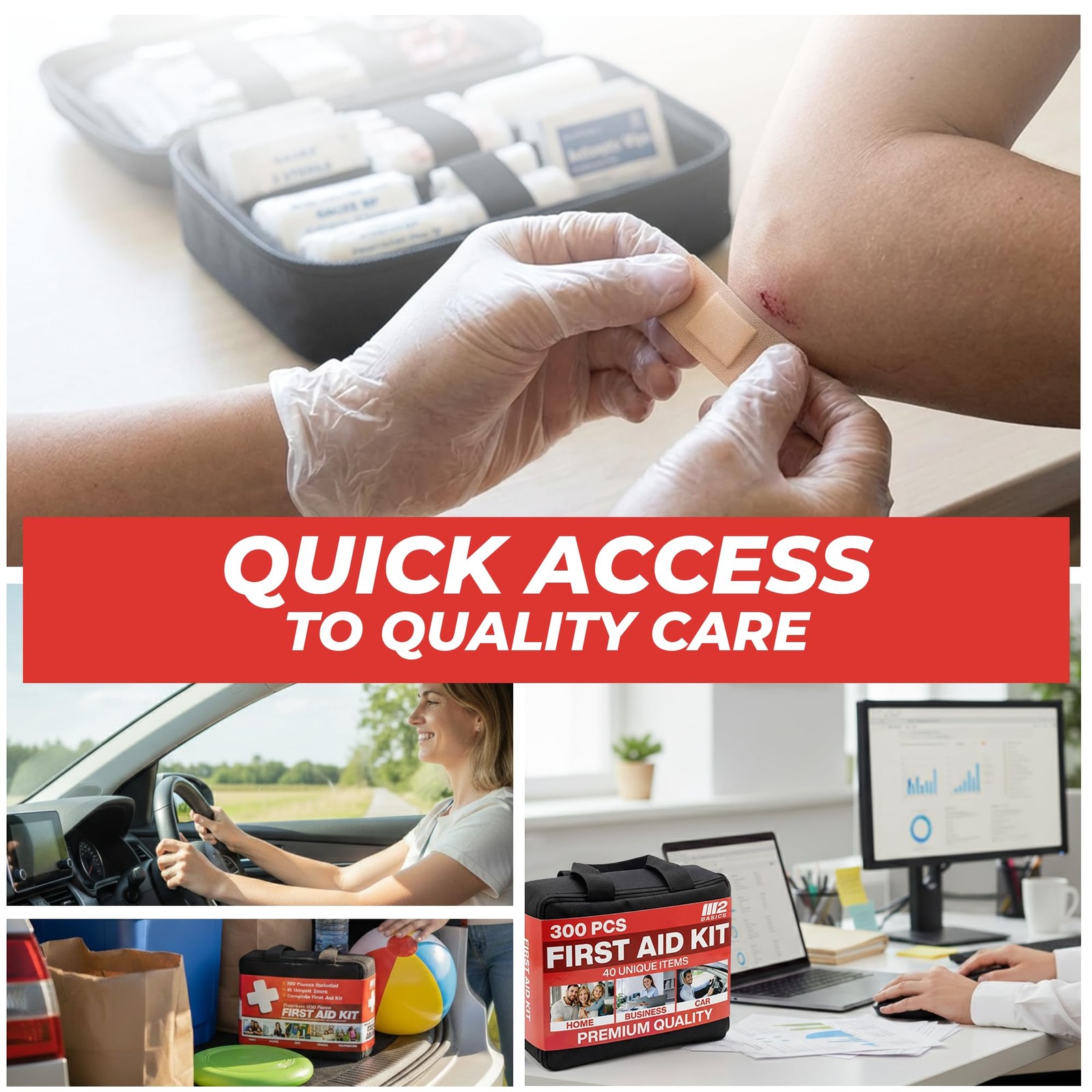 300 Piece Premium First Aid Kit w/Durable Bag for Home, Business