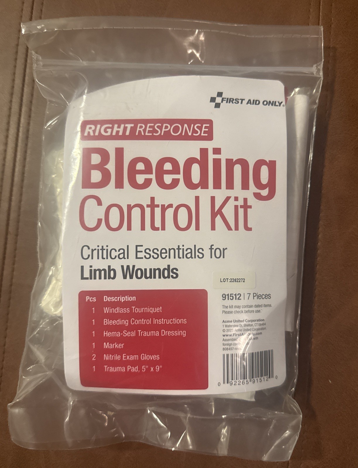 Right Response Bleeding Control for LIMB WOUNDS Kit 7 Pieces New