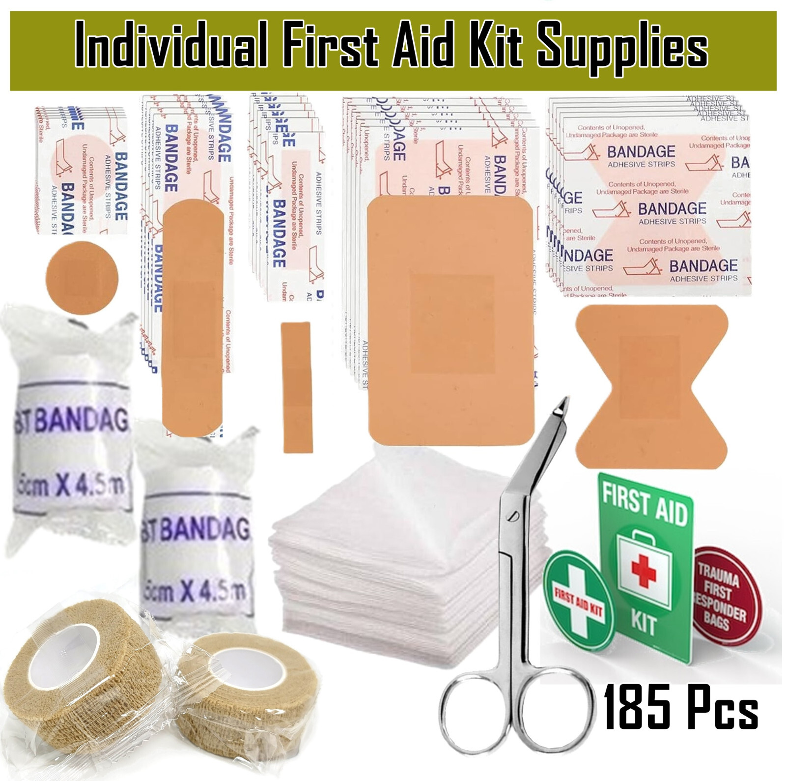 185 Piece Lot – Gauze Pads Refill for Emergency Survival School First Aid Kit