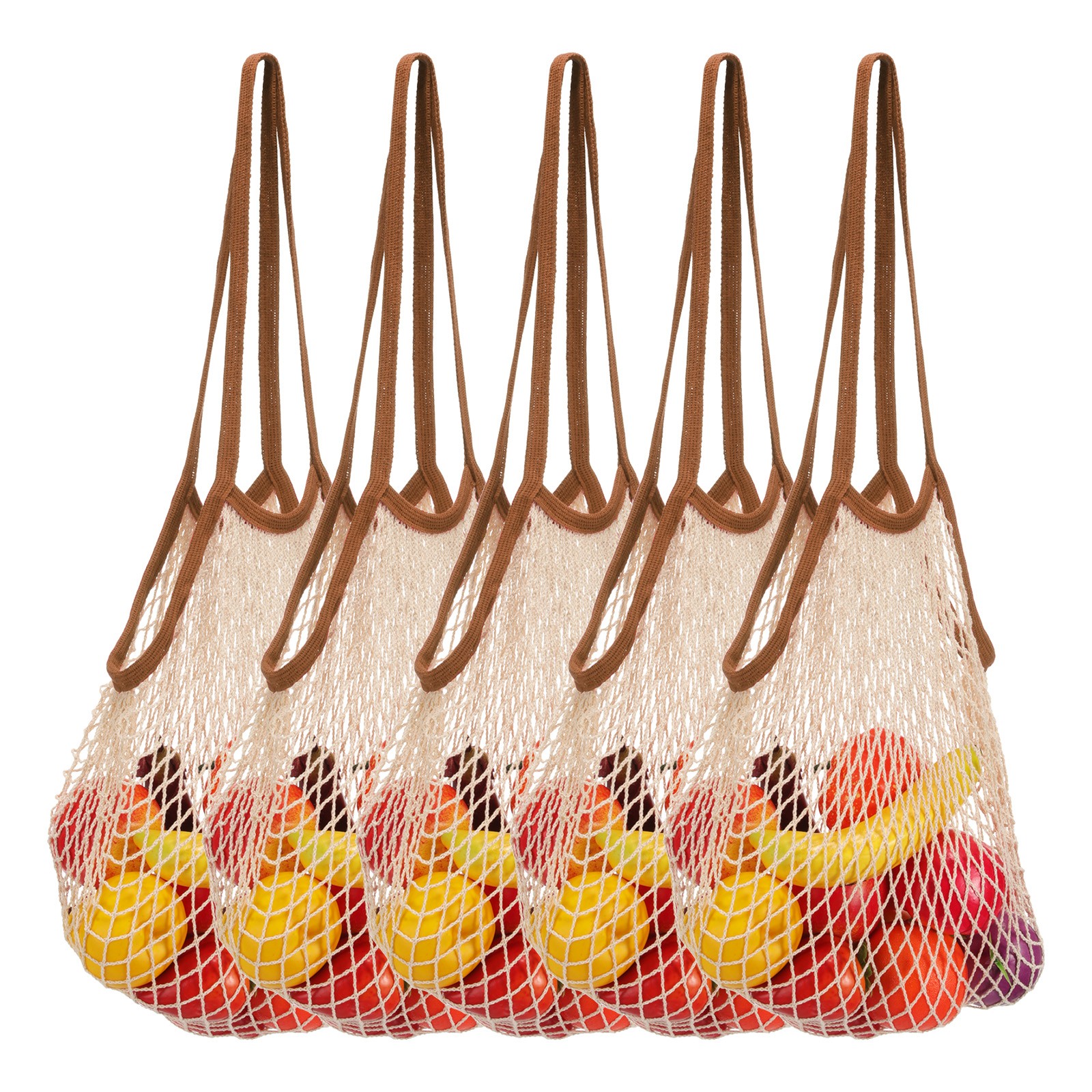 Reusable Mesh Produce Storage Bags Washable Portable Bag (Set of 5Pcs,Brown)