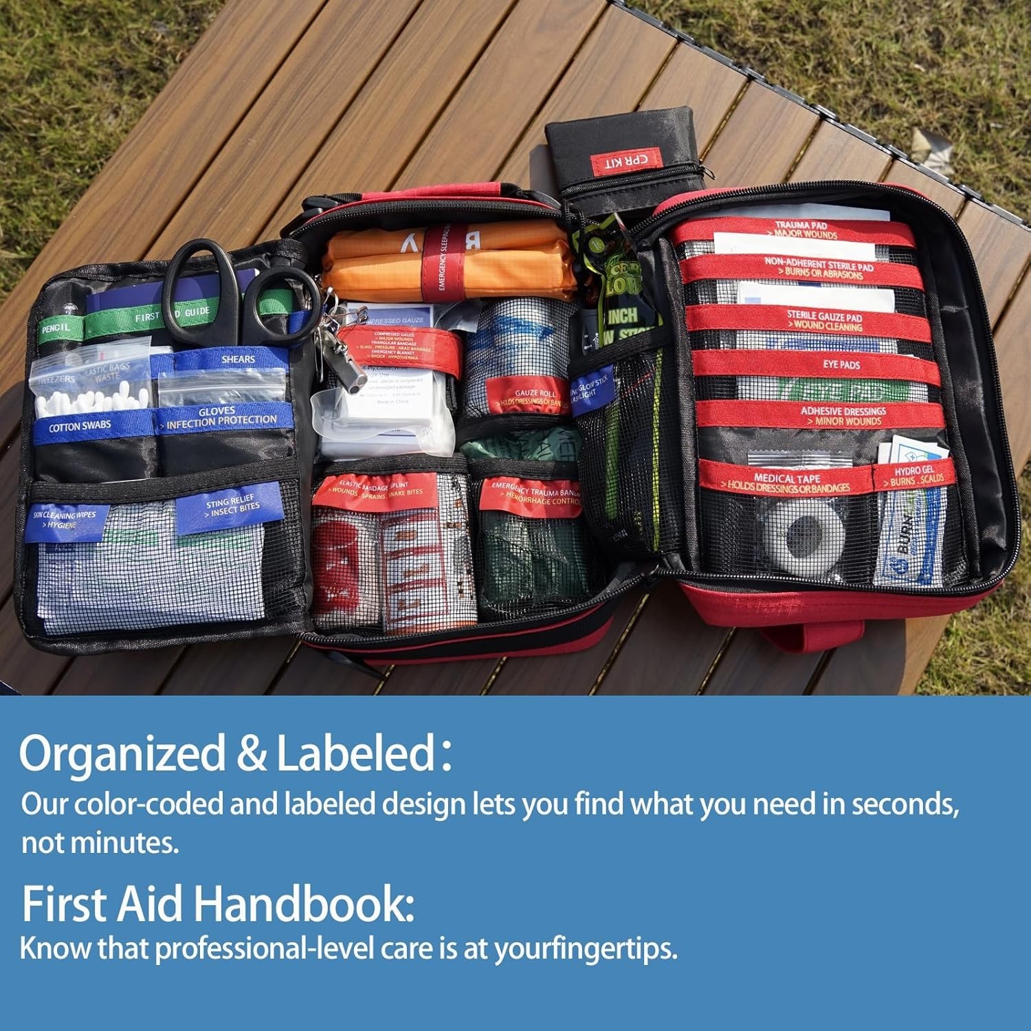 Rip-Resistant 324-Piece First Aid Kit with Color-Coded Compartments – 10.9×7.5”