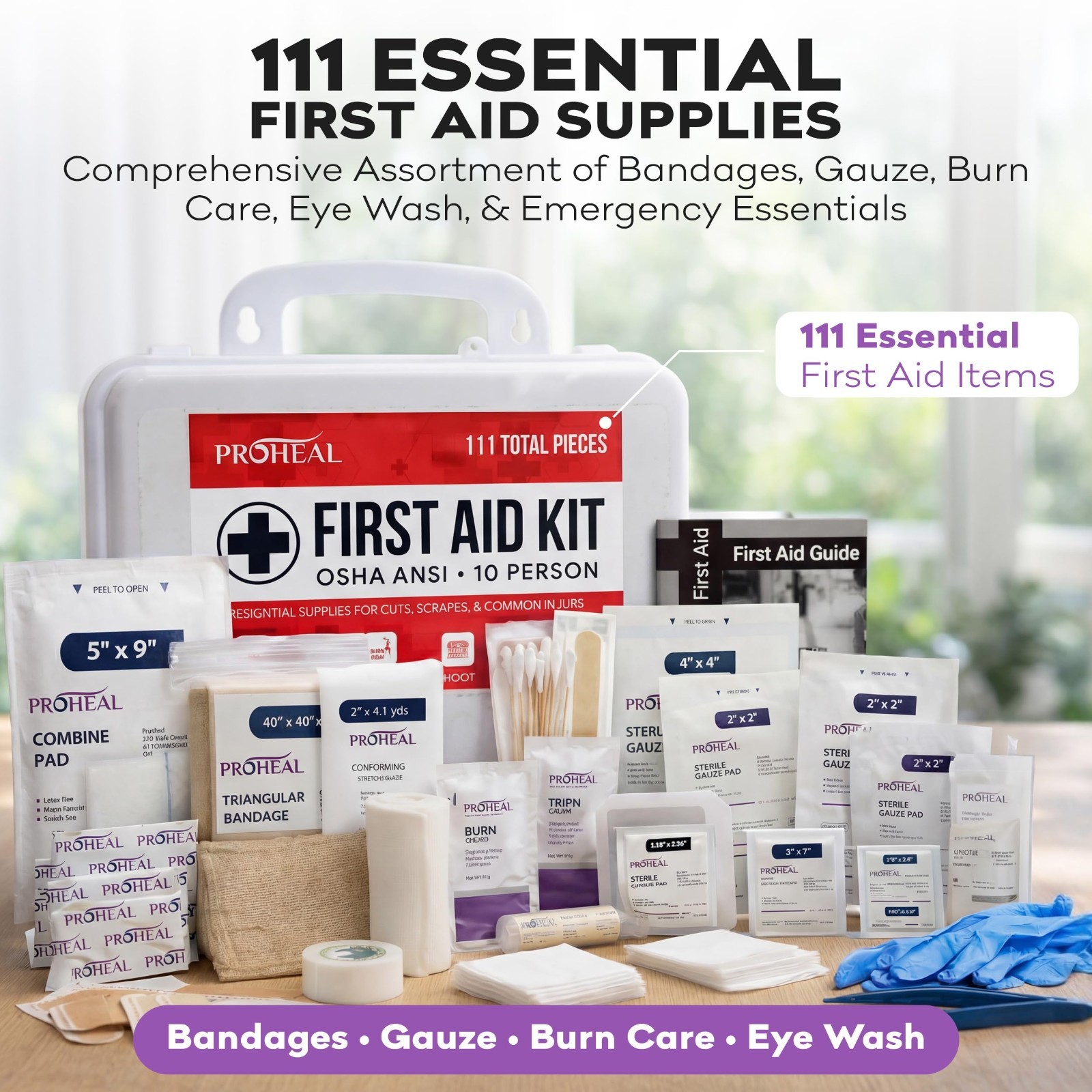 OSHA Compliant First Aid Kit – 10 Person, 111 Pieces, ANSI Class A, Emergency Ki
