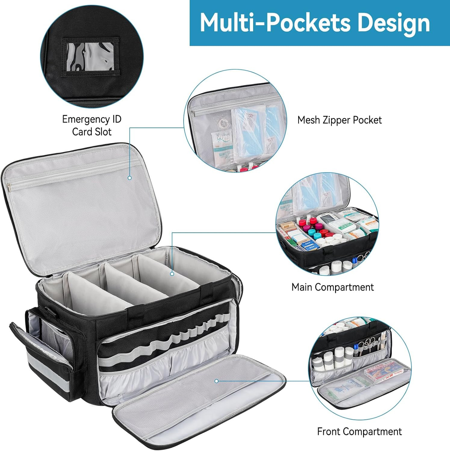 Medical Bag, Medical Equipment Case Empty, Large Home Health Nurse Bag with Shou