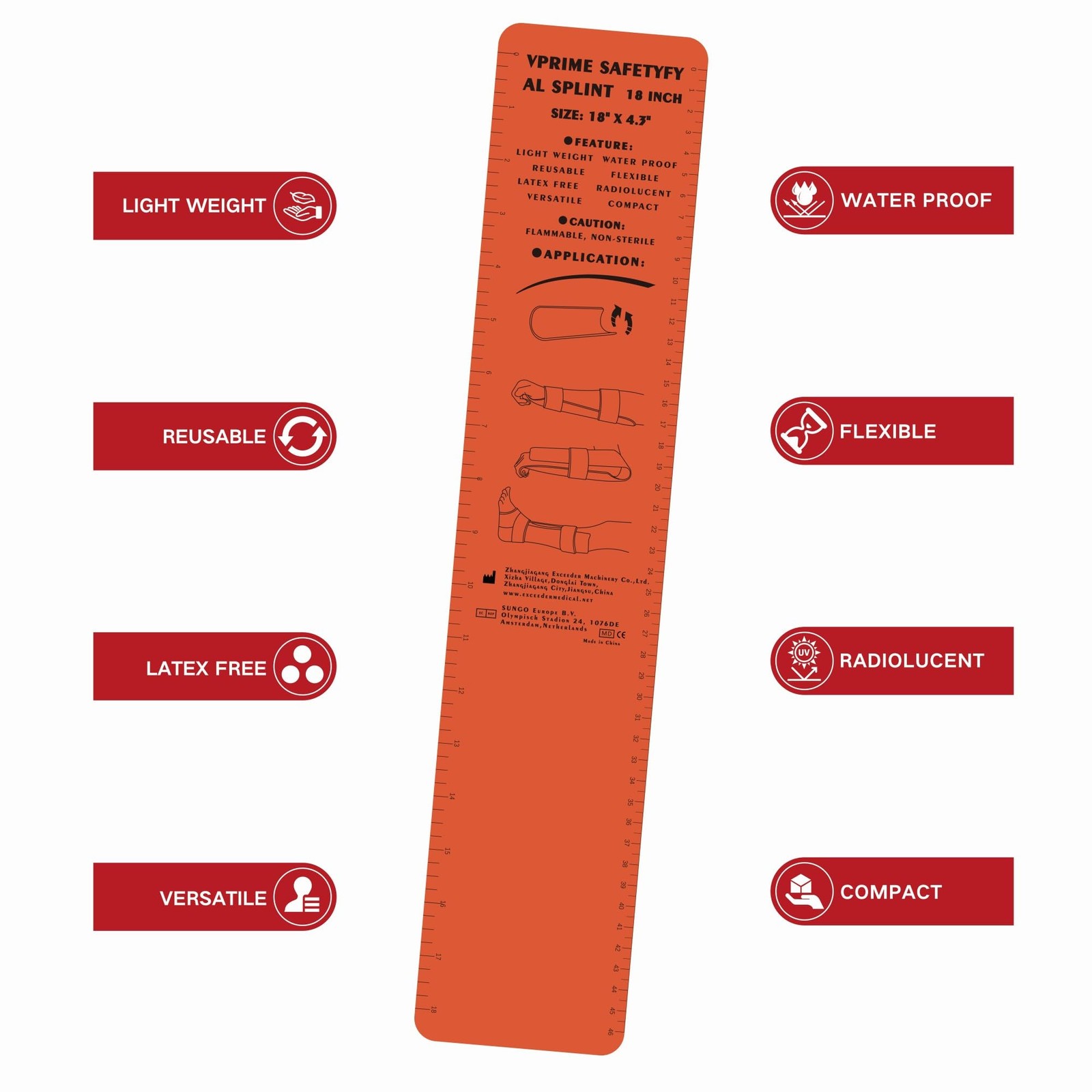 First Aid Splint 36" X 4.3" Orange -Waterproof First Aid Medical Tactical Fie…