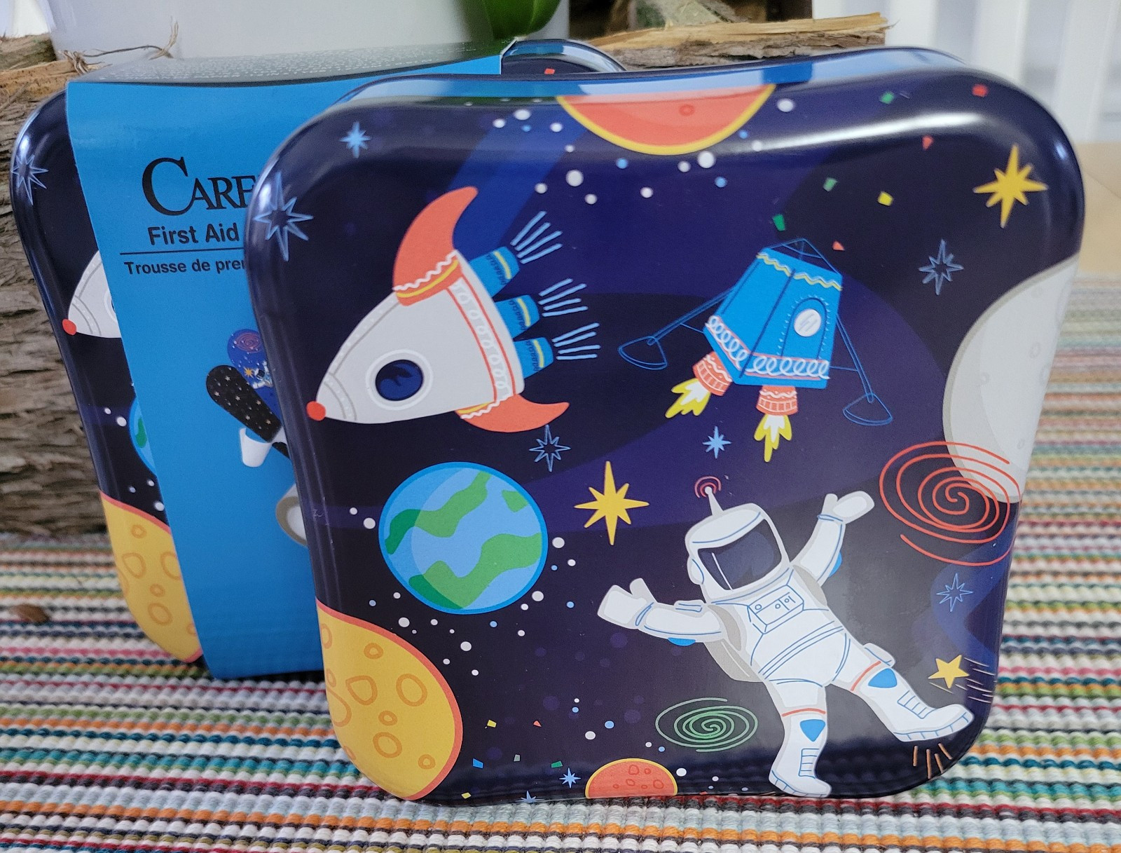 2 First Aid Kit In Decorative Metal Tin 21 Piece Kit Solar Space Astronaut- NEW