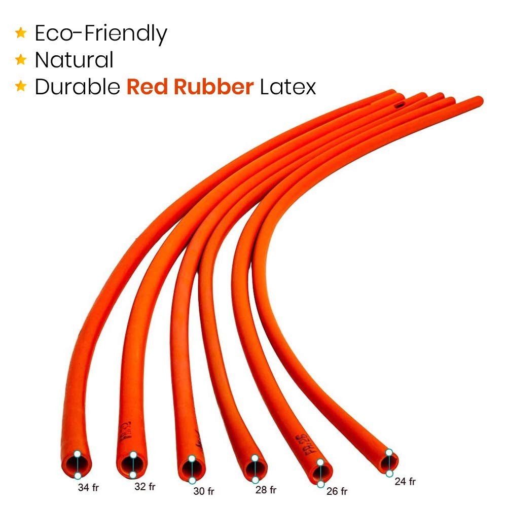 HealthAndYoga™ Enema Rubber Colon Tube – Open End (20” x 26 Fr, Deep Orange