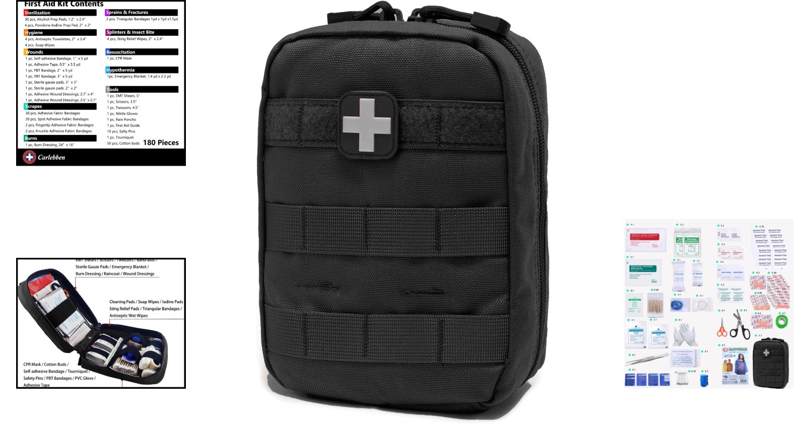 MOLLE Tactical First Aid Kit – 180 Essential Medical Supplies, Water-Resistant