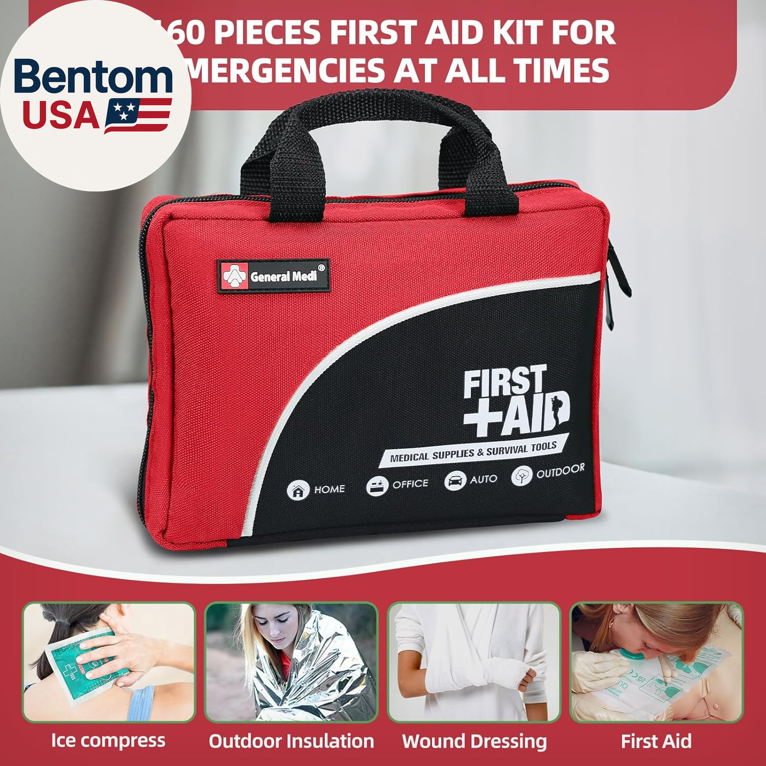 First Aid Kit -160 Pieces Compact and Lightweight – Including Cold (Ice) Pack, E