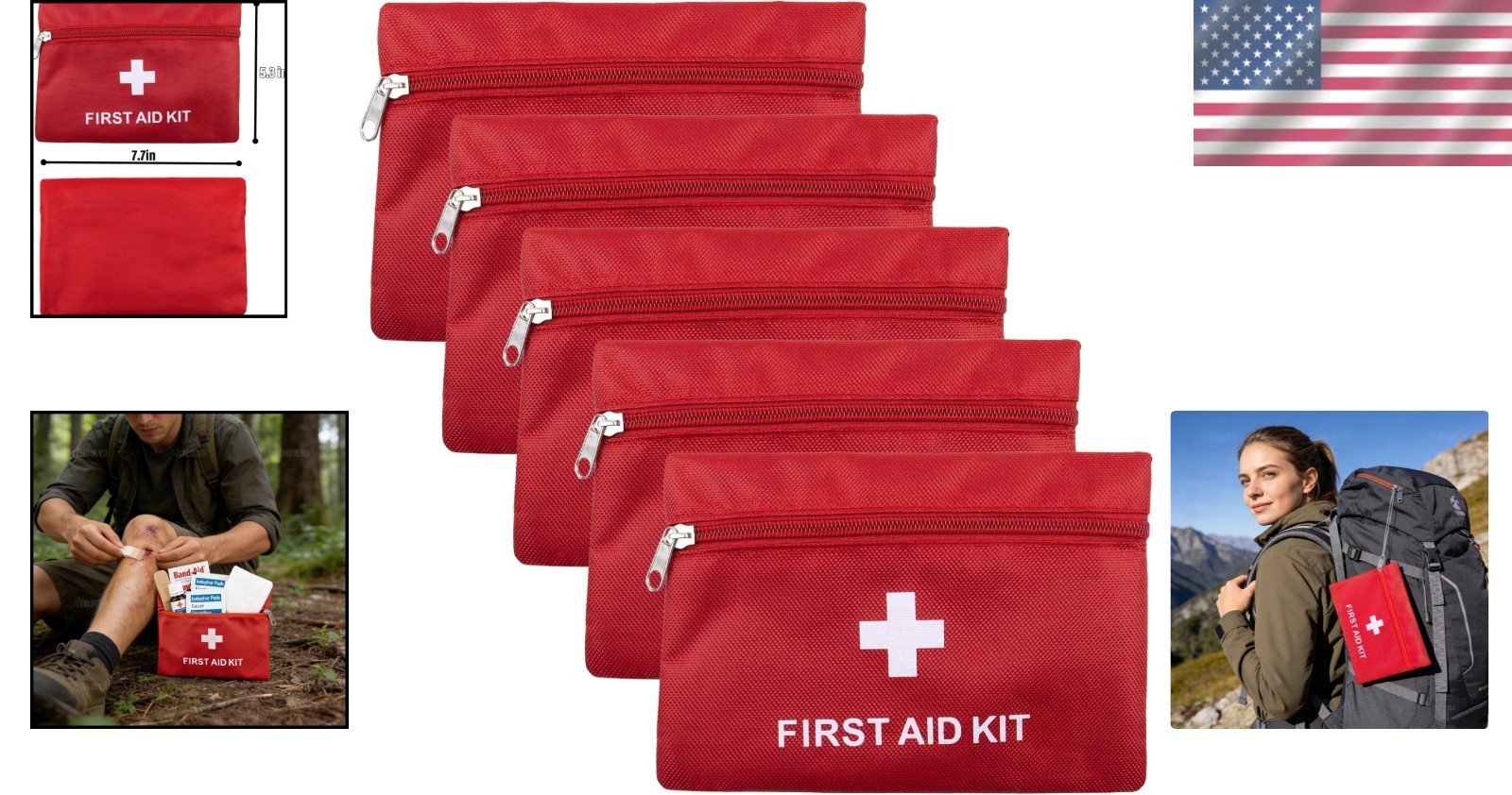 5 Pack First Aid Kit Empty Pouch Bag Red Medical Emergency Storage for Outdoo…