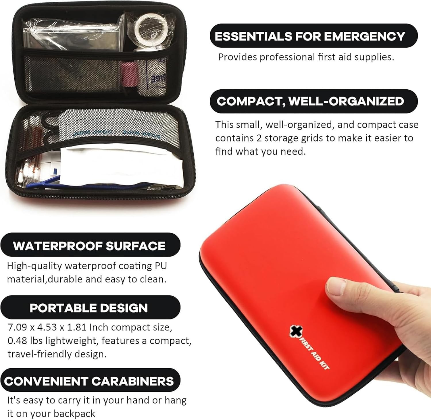 First Aid Kit Red Portable Compact Waterproof Mini Refill Supplies for Home C…