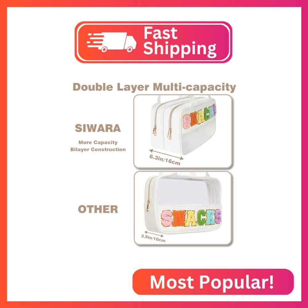 Snack Bags for Travel Varsity Letter Pouch Clear Toiletry Bag Snacks Bag Pouch,
