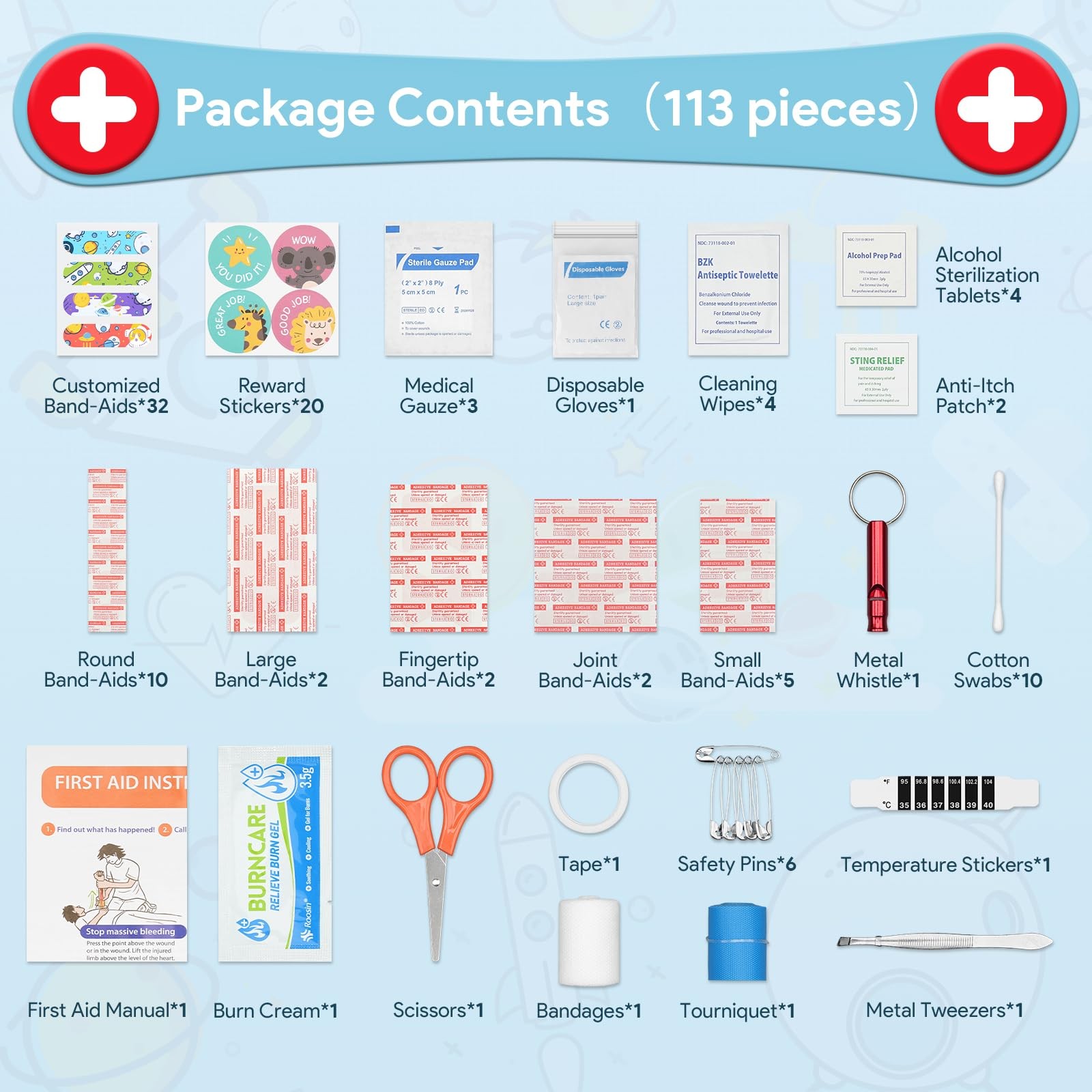 Mini First Aid Kit, 113 Pc. Water-Resistant Hard Toddler Kids Small Yellow