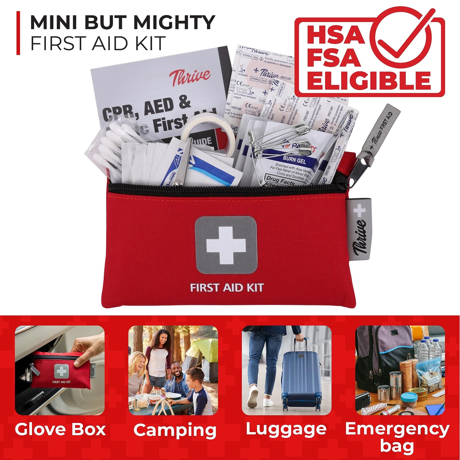 Thrive Mini First Aid Kit – Waterproof Rip-Stop Travel Med Kit, 66 Piece Set