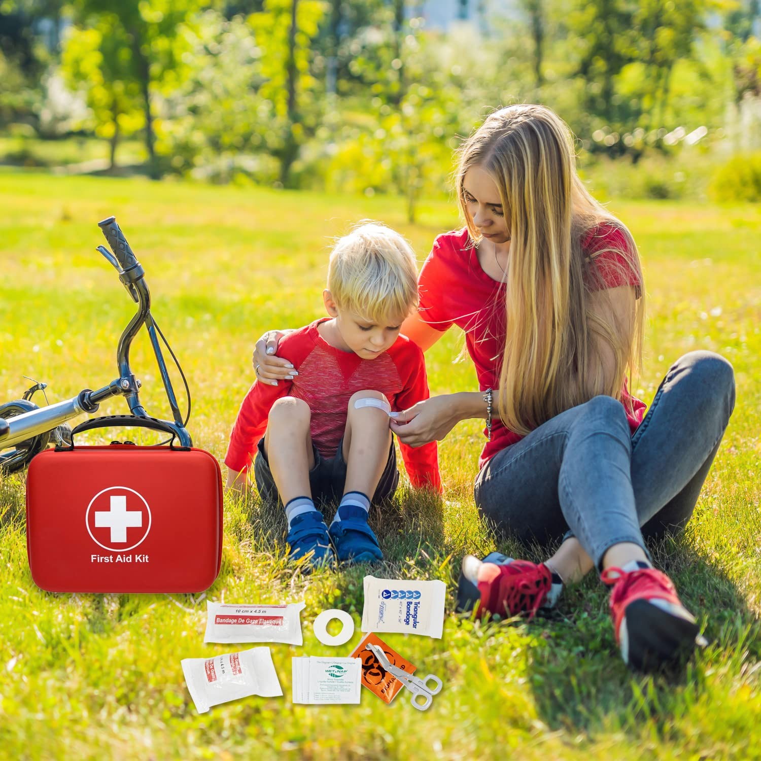 First Aid Kit 230 Piece, Waterproof, All Purpose Use Outdoor, Indoor, Red