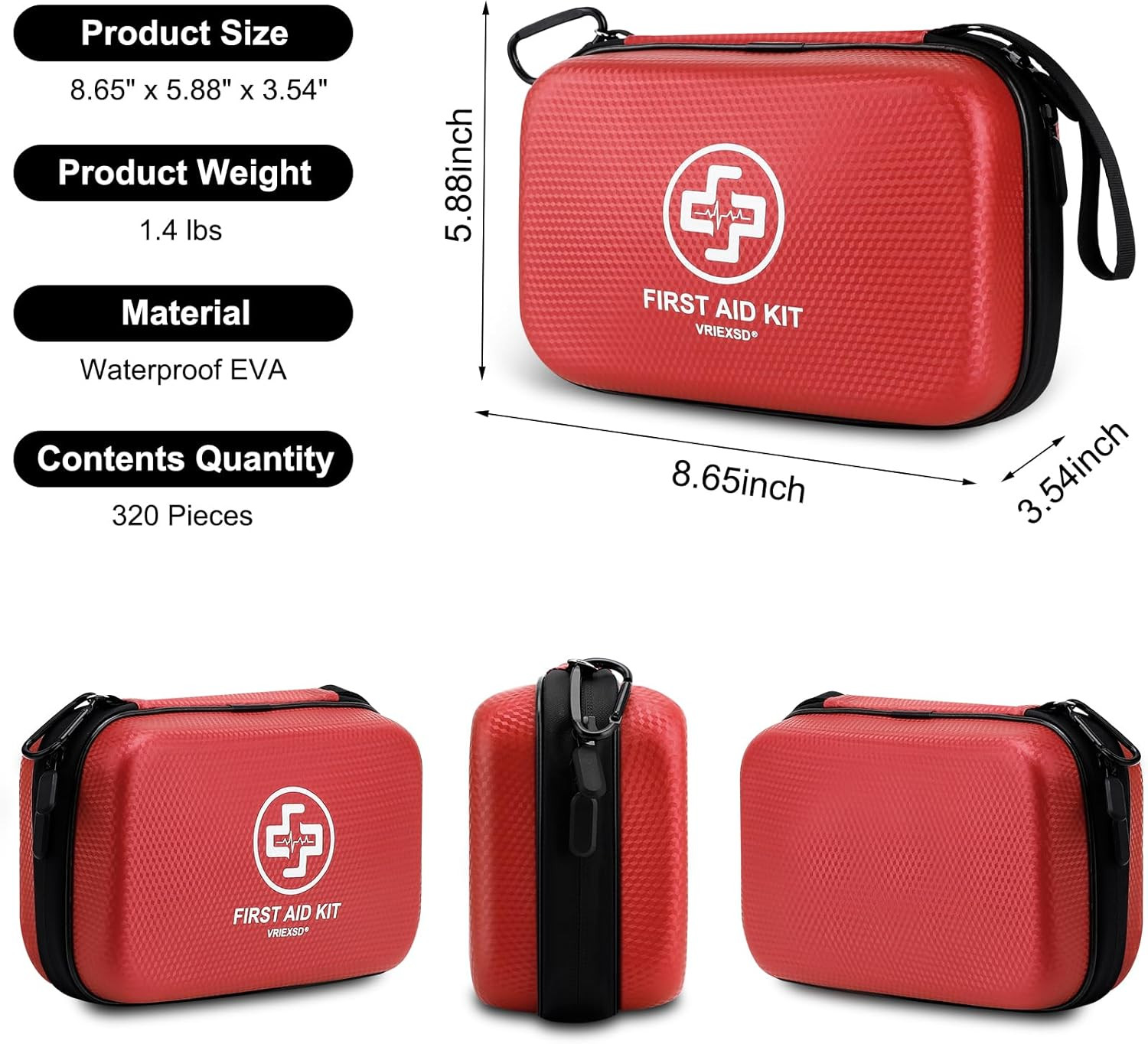 Premium First Aid Kit, 320 Piece Waterproof Hard Shell Eva First Aid Kit for …