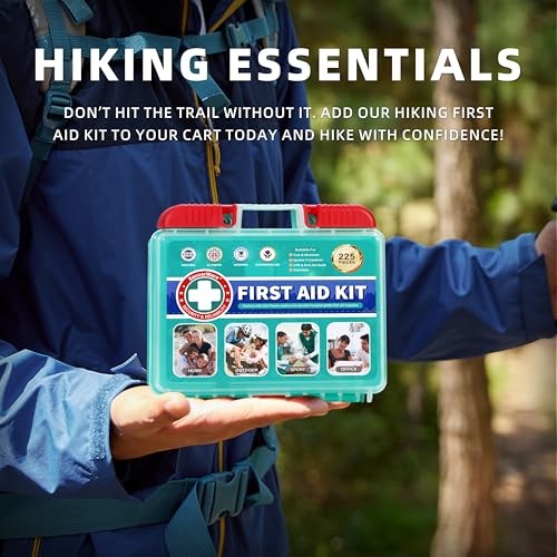 225 Pieces First Aid Kit, Includes Ice Pack, Adhesive Bandages, Wound Gauze