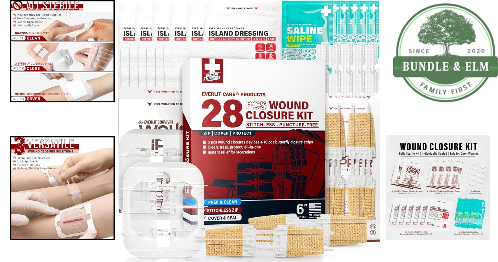 First Aid Wound Closure Kit with Butterfly Bandages and Zip Closure Devices