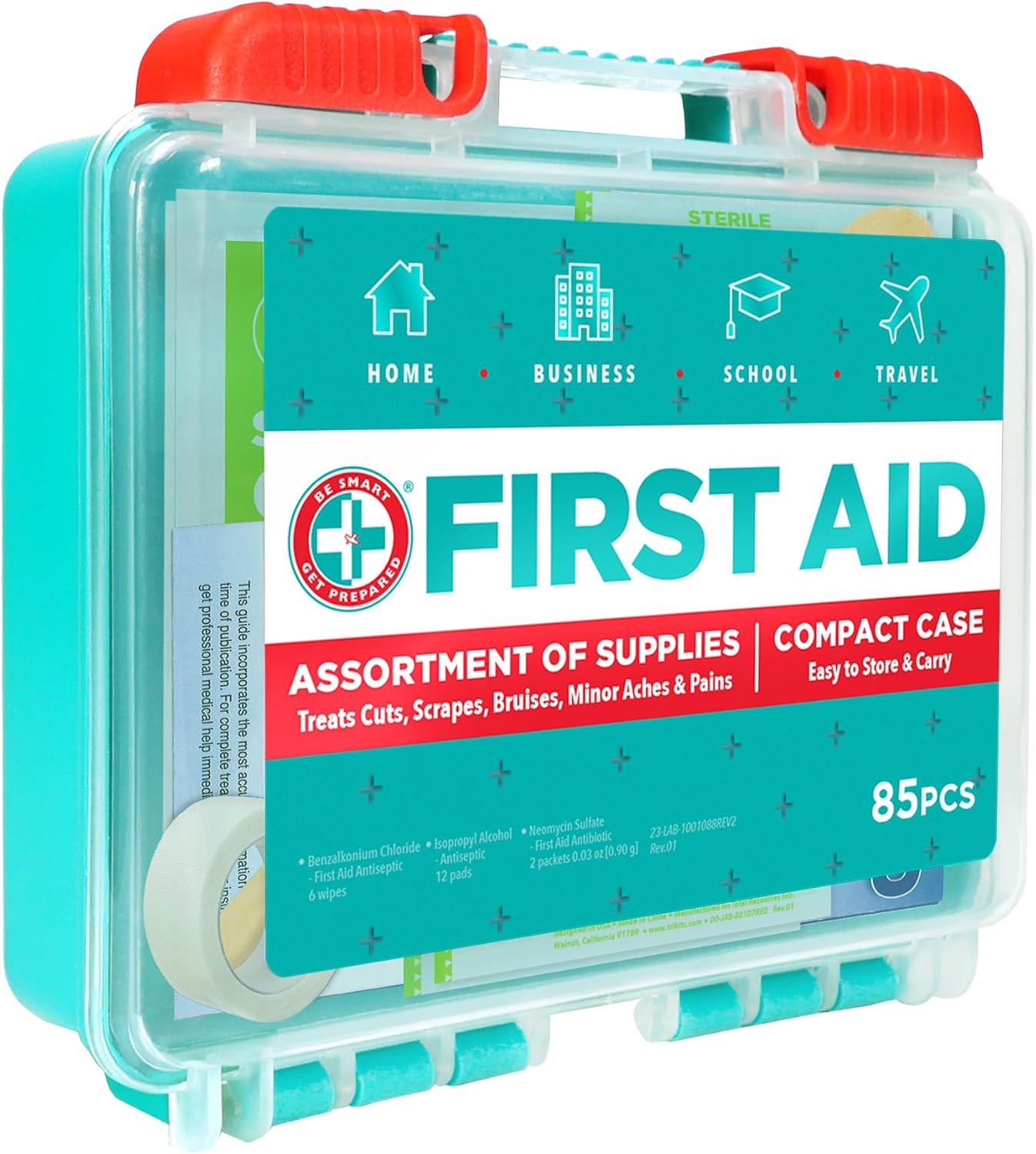 85 Piece First Aid Kit: Clean, Treat, Protect Minor Cuts, Scrapes. Home, Office,