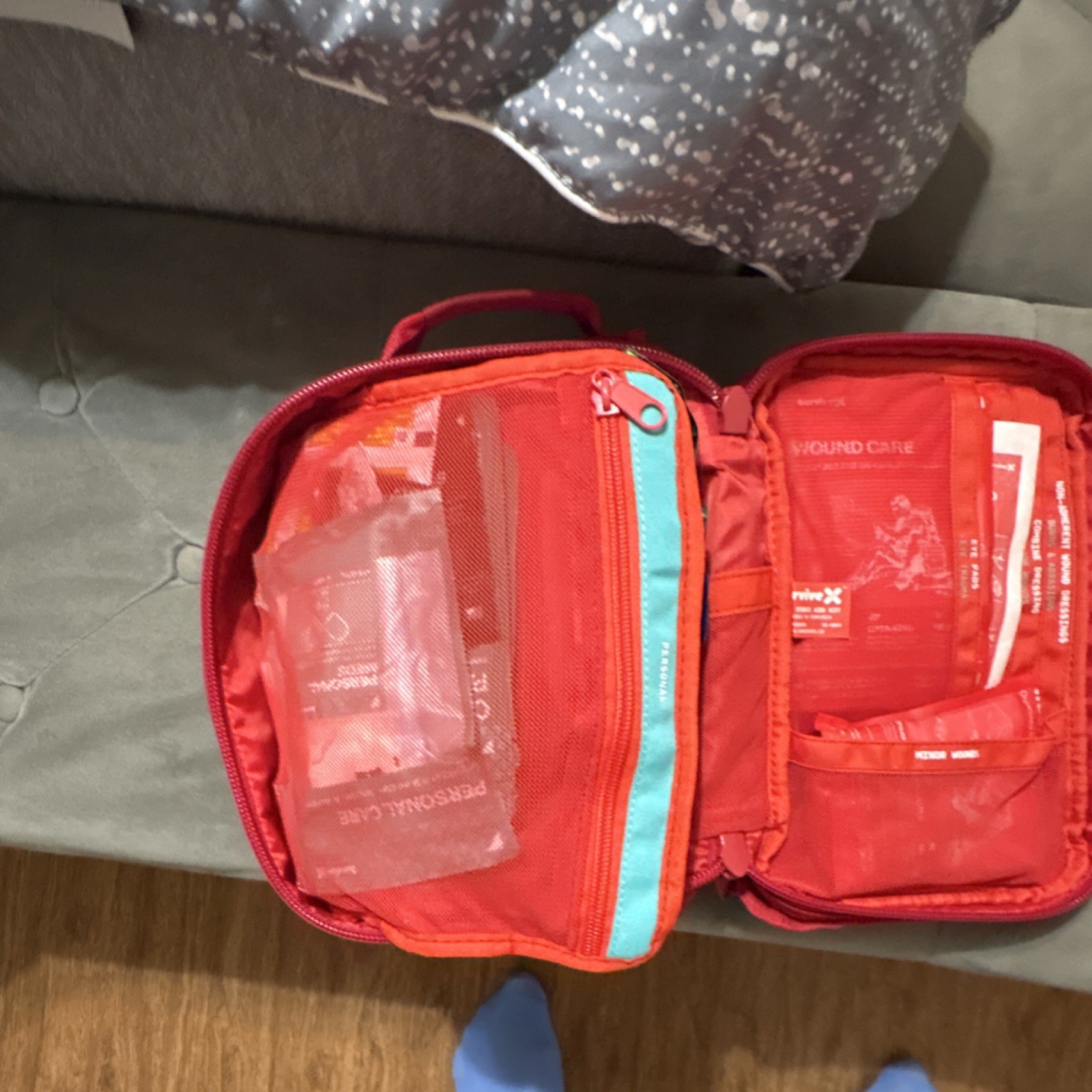 SurviveX Red Portable First Aid Set Emergency Treatment with Medical Supplies
