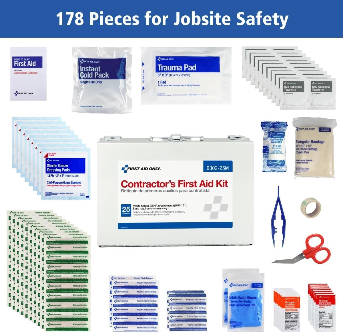 178-Piece Contractor's First Aid Kit – Ultimate Safety for Job Sites & Homes