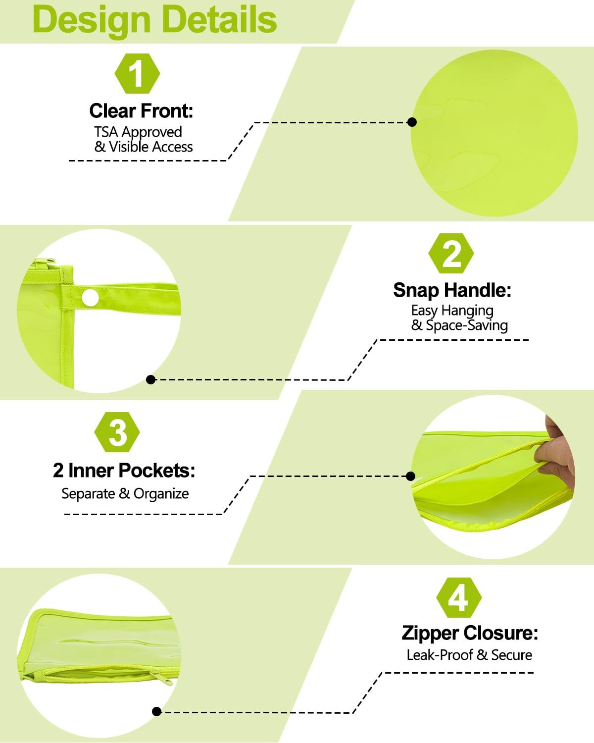 babygoal Clear Travel Organizer Bags 3 Pack, TSA Approved Fluorescent Green