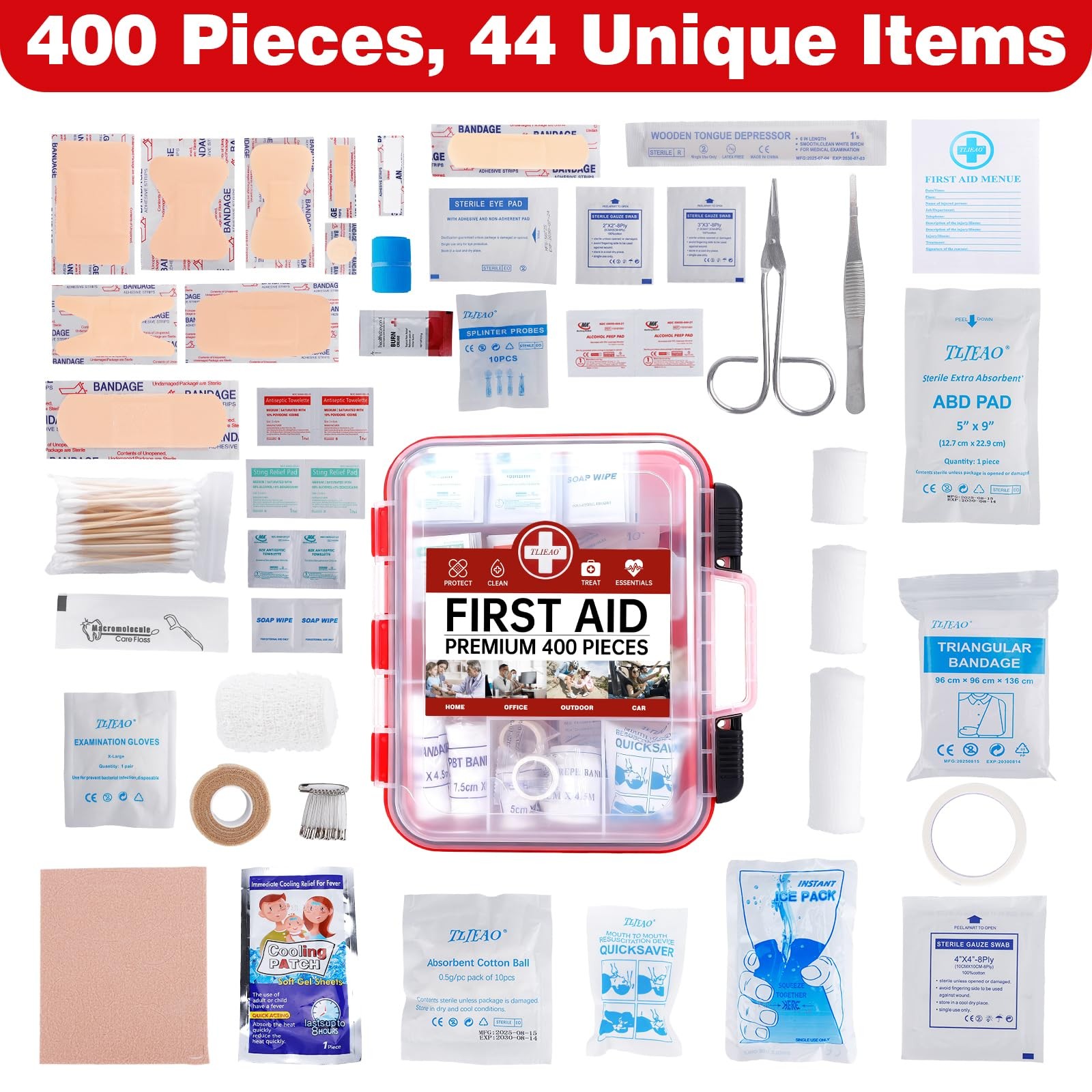 400 Pieces All-Purpose First Aid Kit – Organized Dual-Layer Wall – Profession…