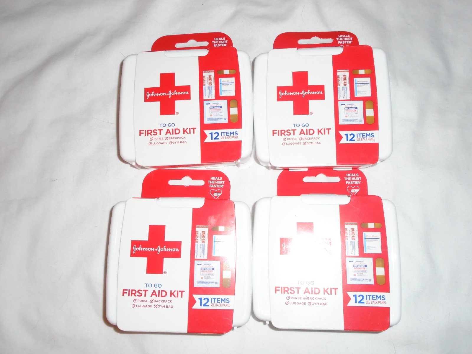 Set of 4 Johnson & Johnson To Go First Aid Kits – 12 Essential Items – NEW