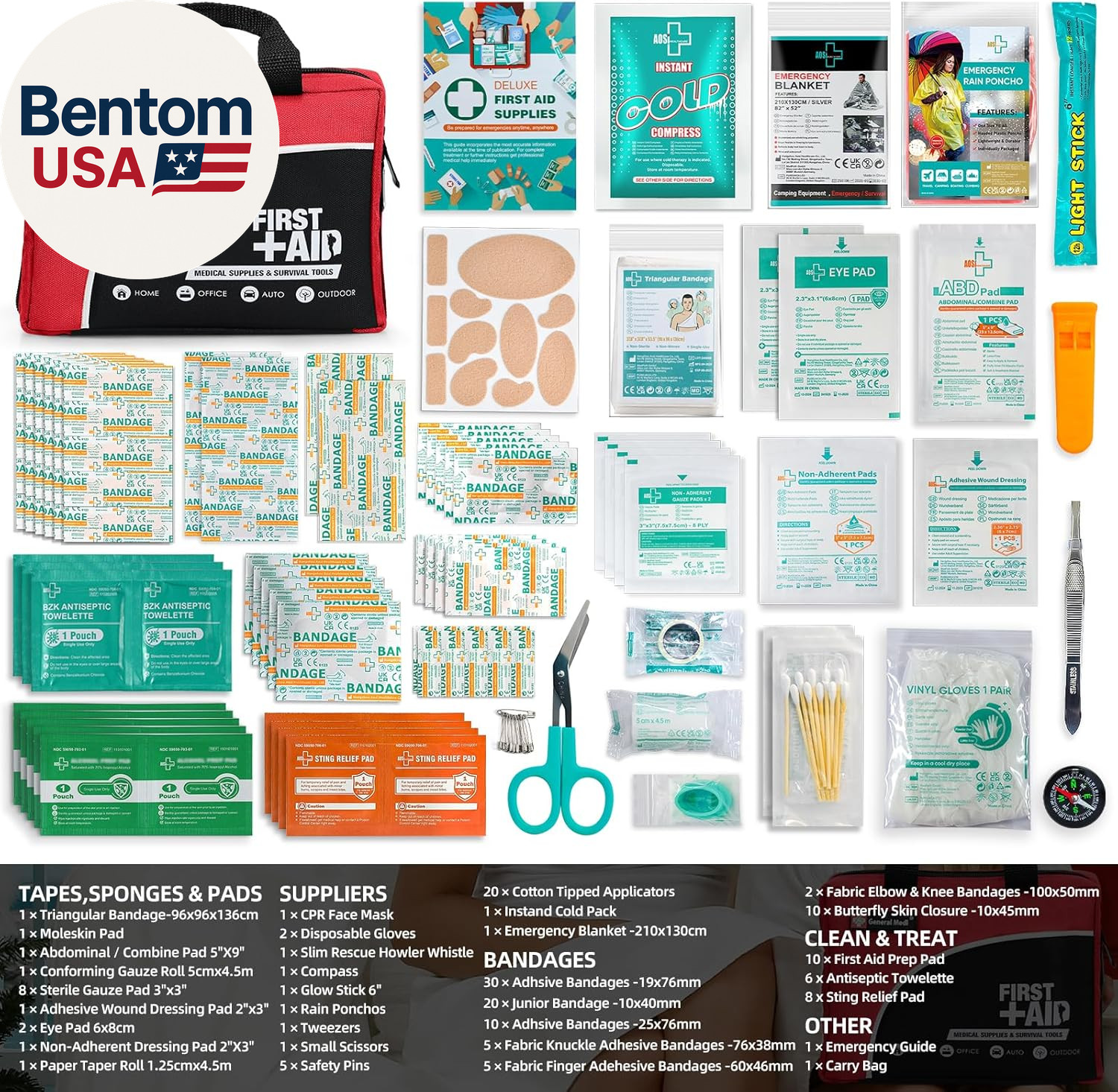 First Aid Kit -160 Pieces Compact and Lightweight – Including Cold (Ice) Pack, E