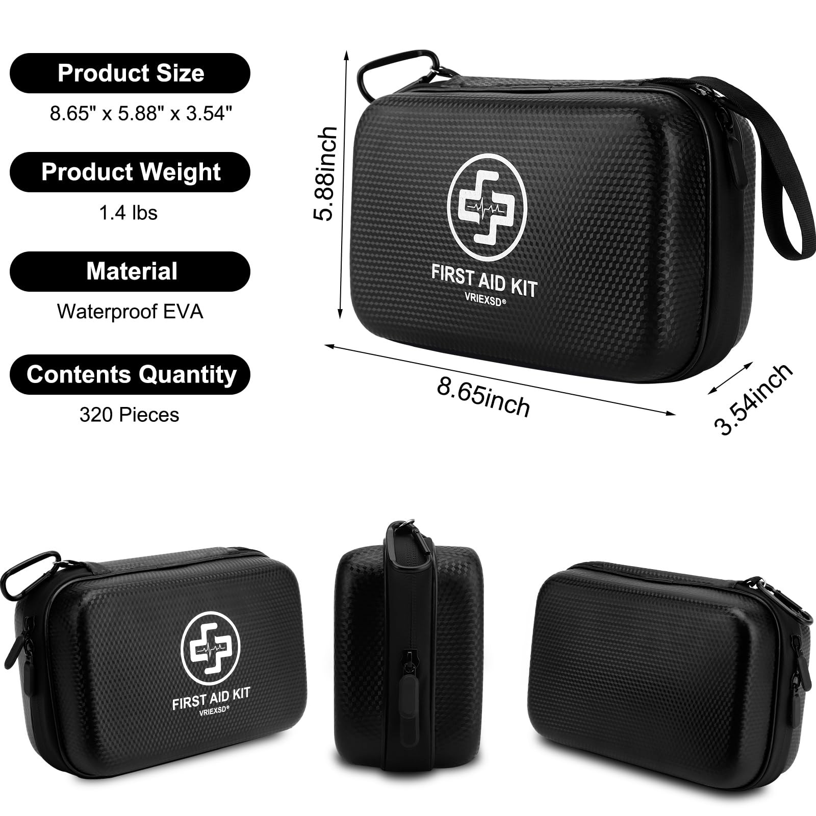 VRIEXSD Premium First Aid Kit 320 Piece Waterproof Hard Shell Eva First Aid K…