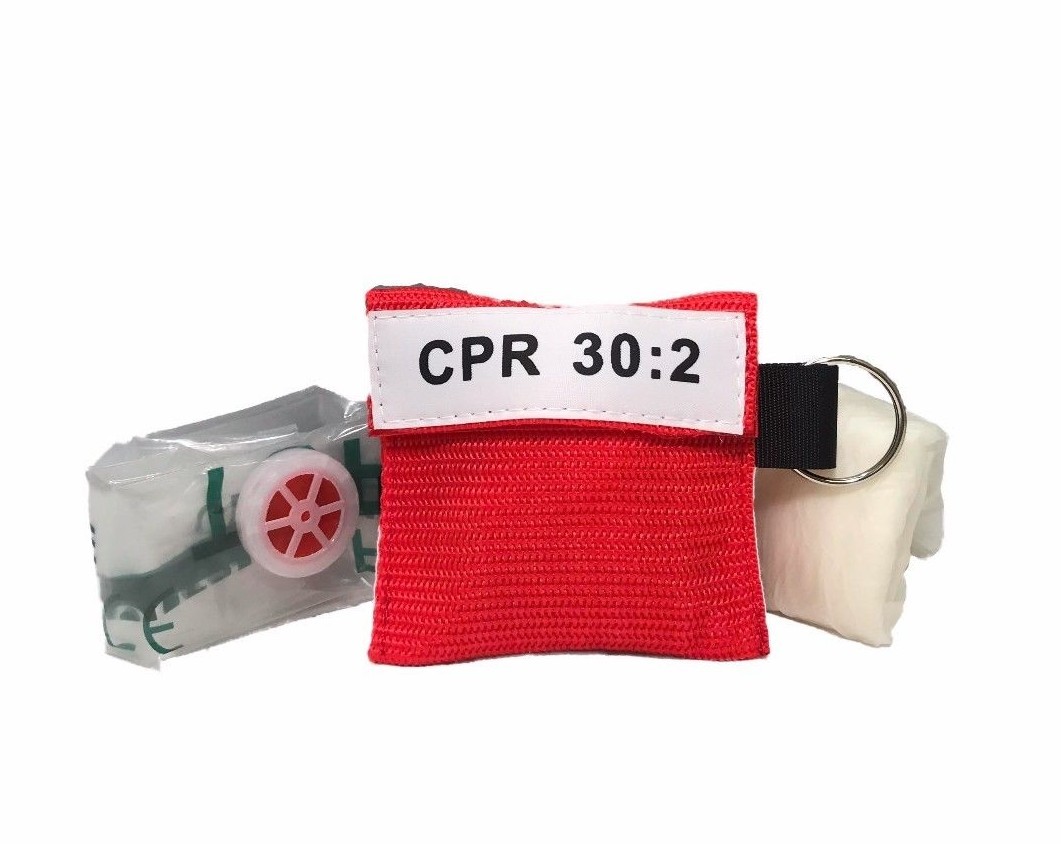 1 Extra Large Red CPR Keychain Mask – Face Shield with heavy duty GLOVES