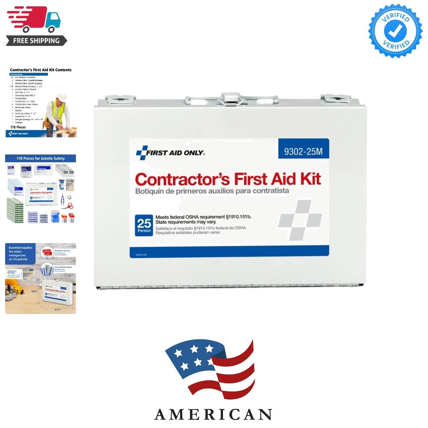 25-Person Contractor's First Aid Kit for Home Renovation, Job Sites, and Cons…