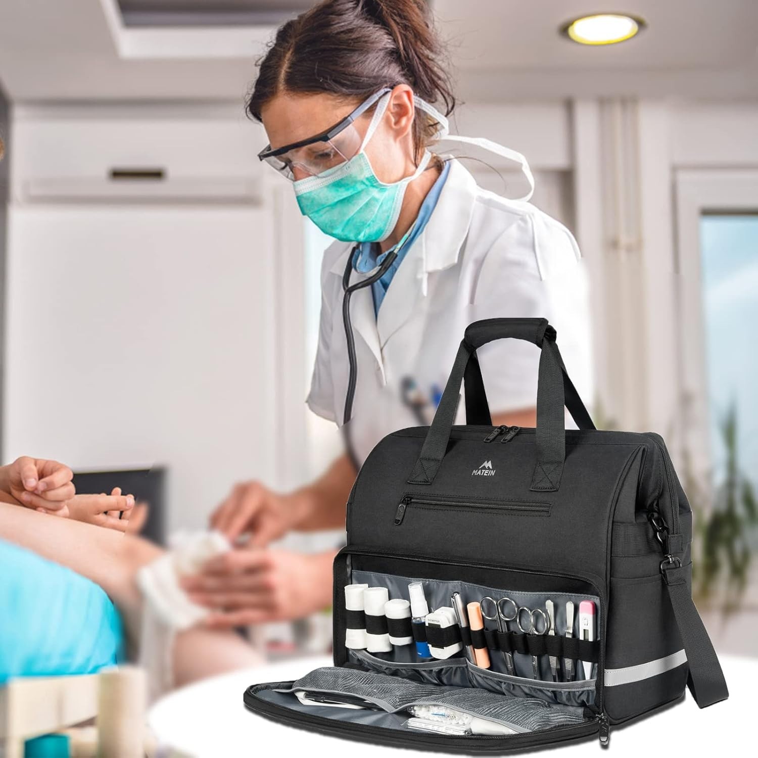 MATEIN Medical Bag Large Water Resistant Nursing First Aid Home Health Bag – NEW
