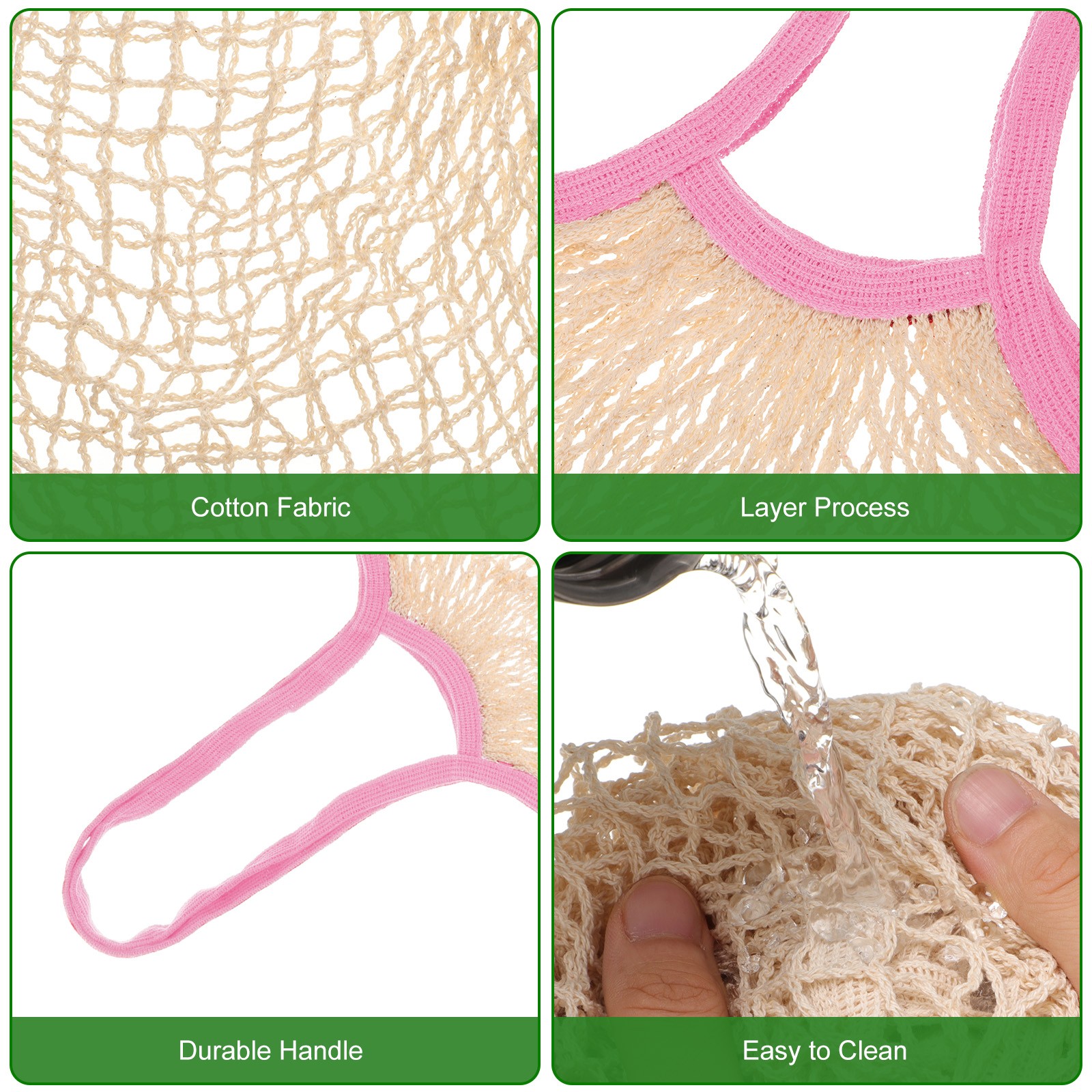 Reusable Mesh Produce Storage Bags Washable Portable Bag (Set of 5Pcs,Pink)
