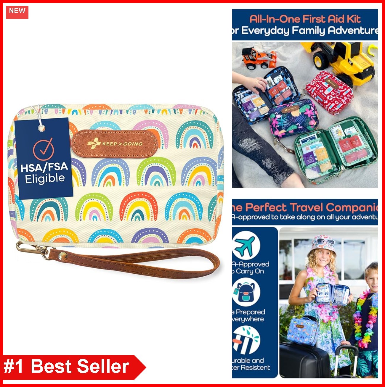 Travel First Aid Kit 130 Pieces Latex-Free Bandages Compact Purple Cute Bag