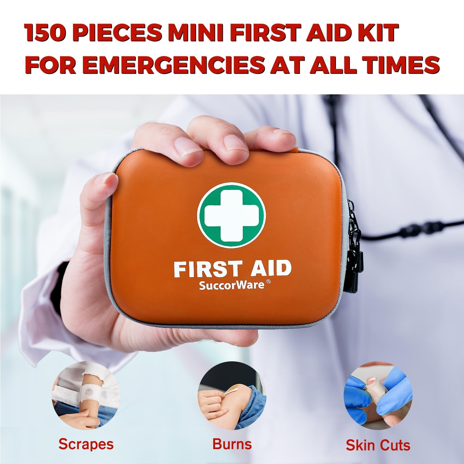 150 Pieces Mini First Aid Kit – Small Medical Kit with Hard Shell – Emergency…