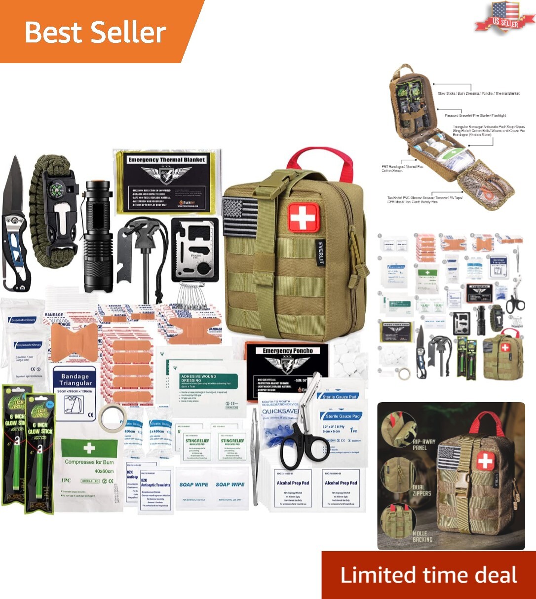 250-Piece Emergency Survival First Aid Kit with Molle Pouch – Lightweight & D…