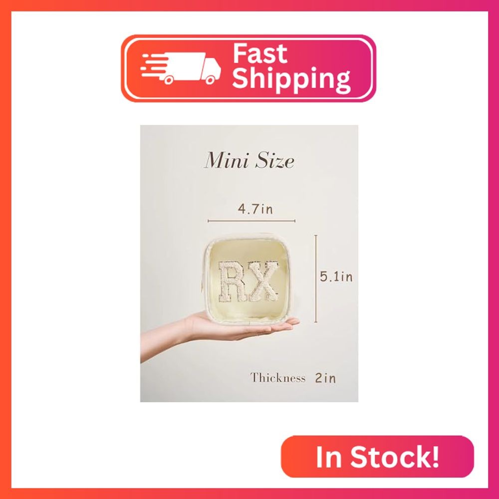 RSRSLEII Small Chenille Letter Clear Medicine Makeup Bags,Nylon PVC Waterproof R