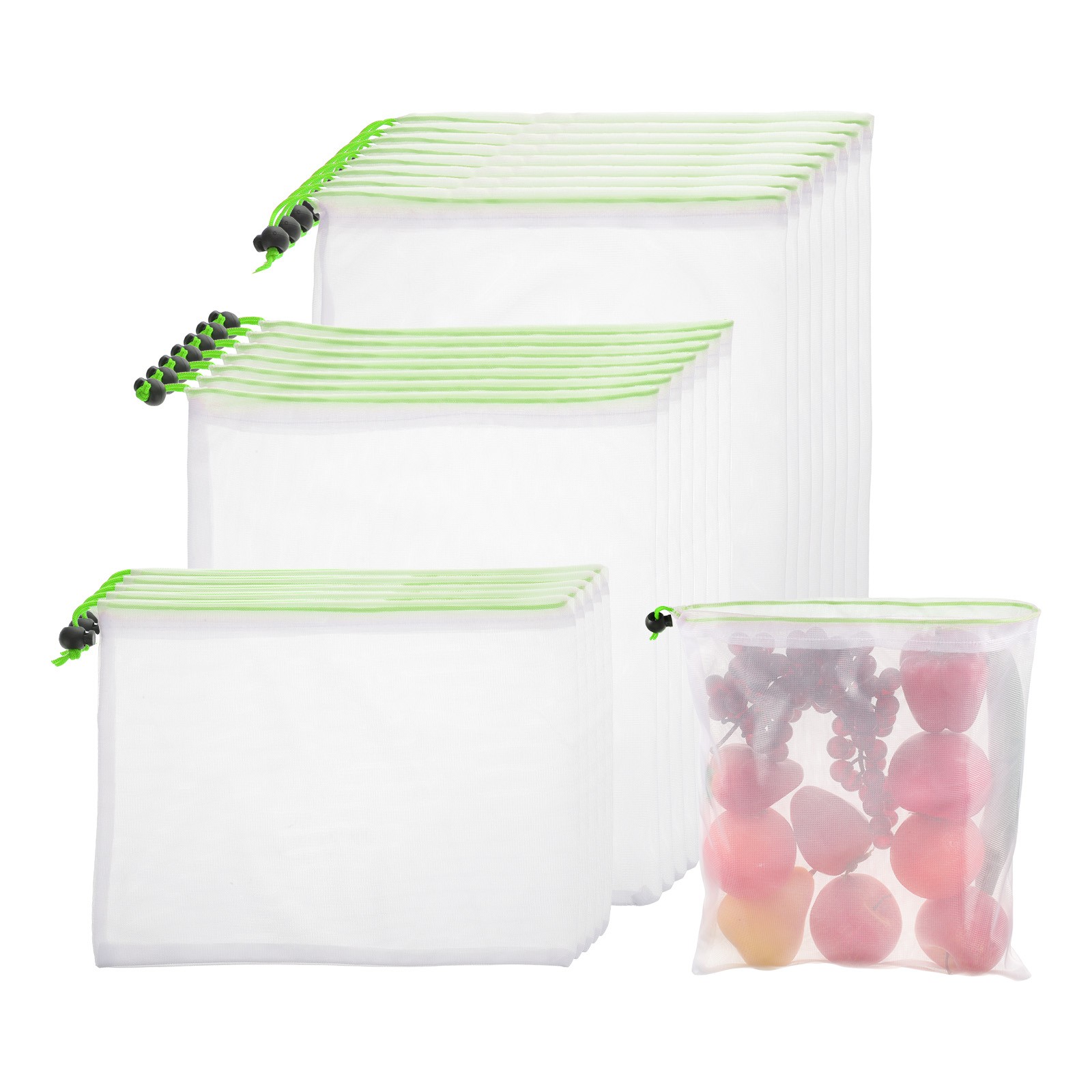Reusable Mesh Produce Storage Bags Washable Bag (Set of 20Pcs,White and Green)